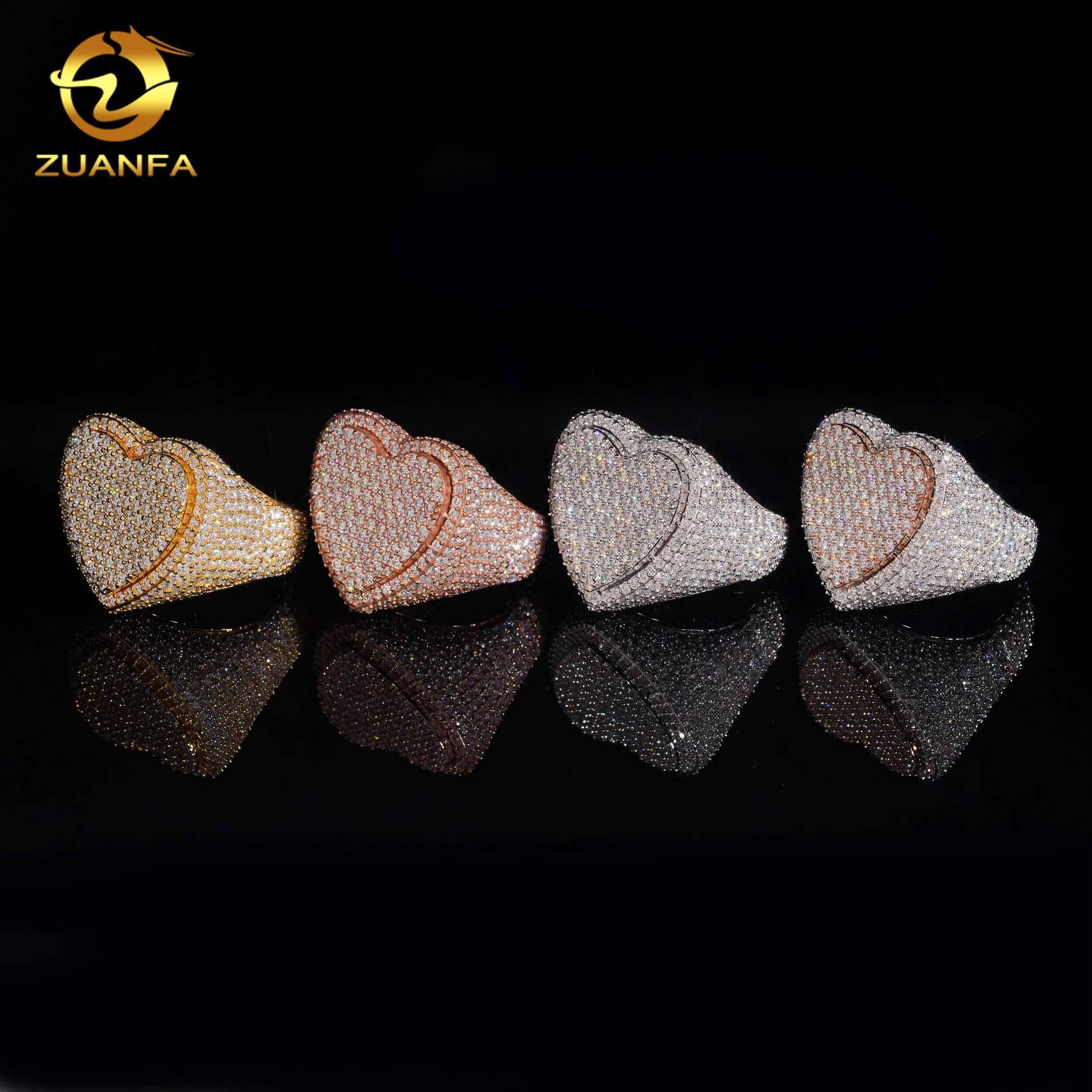 Fashion Fine Jewelry Iced Out Ring Gold Plated 925 Silver Rock Diamond Rings Men Iced Out VVS Moissanite Hip Hop Heart Ring