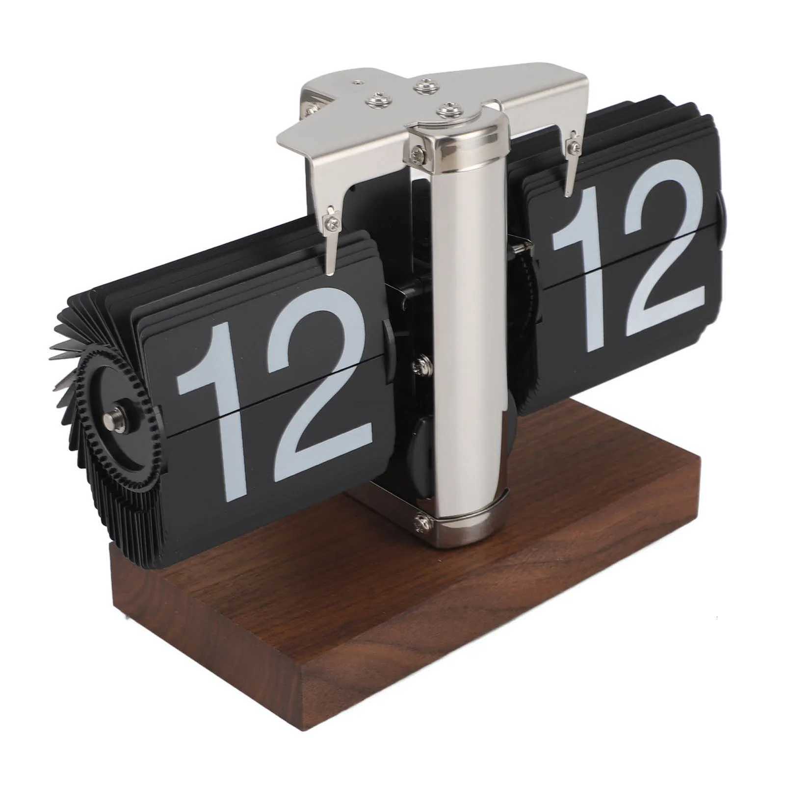 Desk Clock Wood Base Mechanical Clock Stainless Steel Battery Powered Knob Adjust for Living Room M251205 - view 7