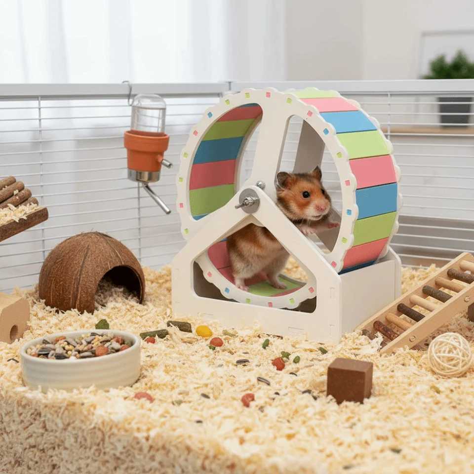 Animal Plastic Hamster Running Wheel Silent Colorful Pet Hamster Bracket 21cm Stable Base Small Animal Wheel for Small Animals M251205