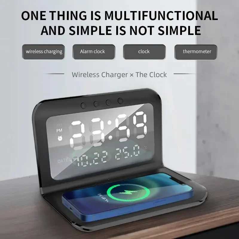 Wireless Charger Pad Stand with Alarm Clock Thermometer for Fast Charging Station M251205 - view 4