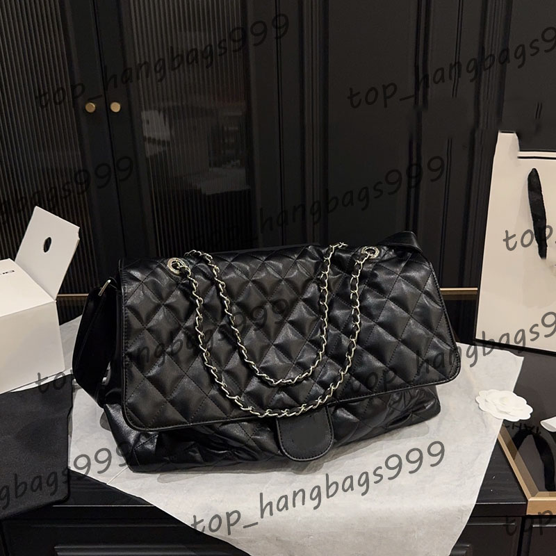 Black Classic Flap Jumbo Maxi Airport XXL Leather Shoulder Bags Large Capacity Luxury Diamond Lattice Quilted Silver Chain Handbags Travel Purse 42x30CM