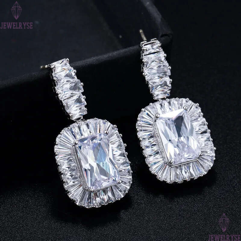Fashion Noble jewelry Square Charm designer earrings For Bride Wedding 925 Sterling Silver Post White Blue AAA Cubic Zirconia Copper Women Engagement 