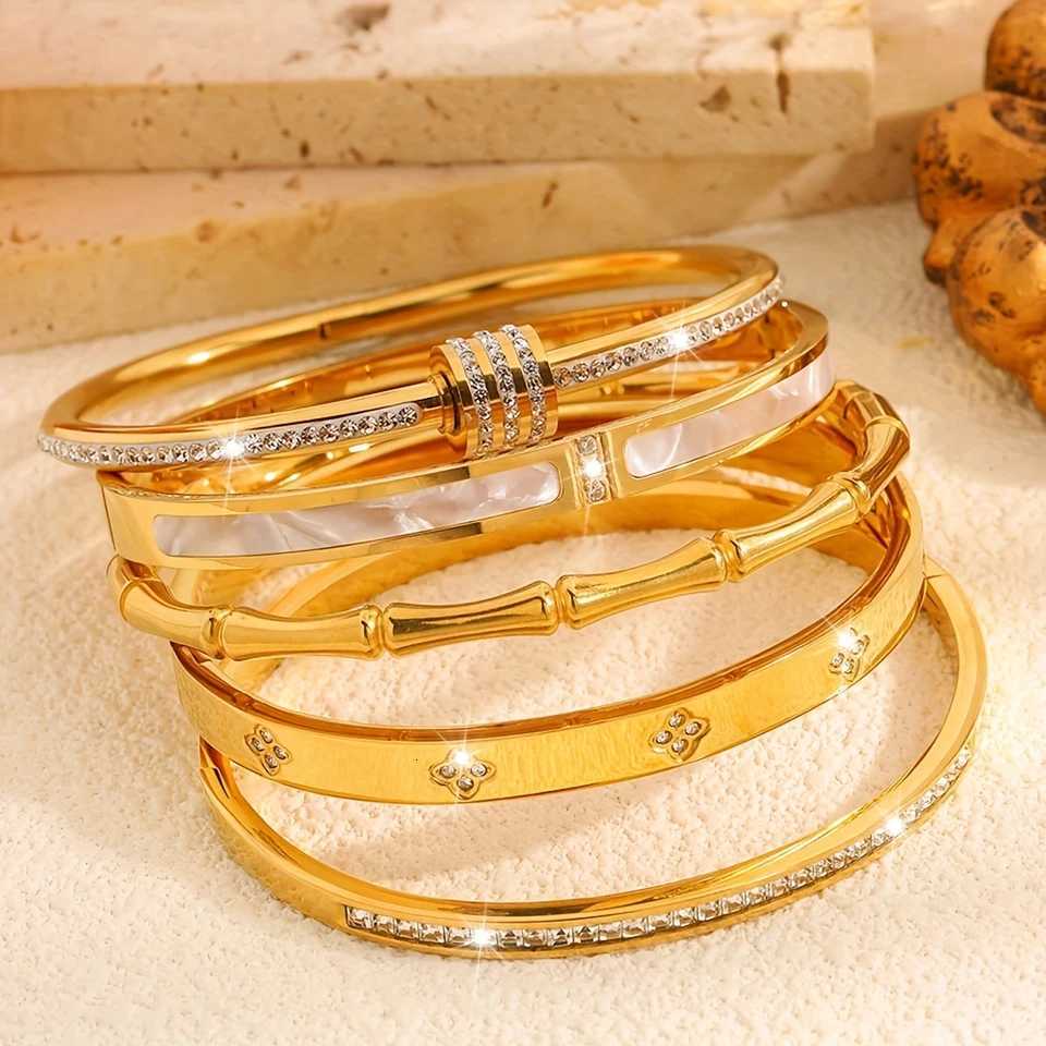 Classic Womens Stainless Steel Bracelets Set Multiple Gold Color Non-Fading Bangles Fashion Jewelry Accessory GiftT251205