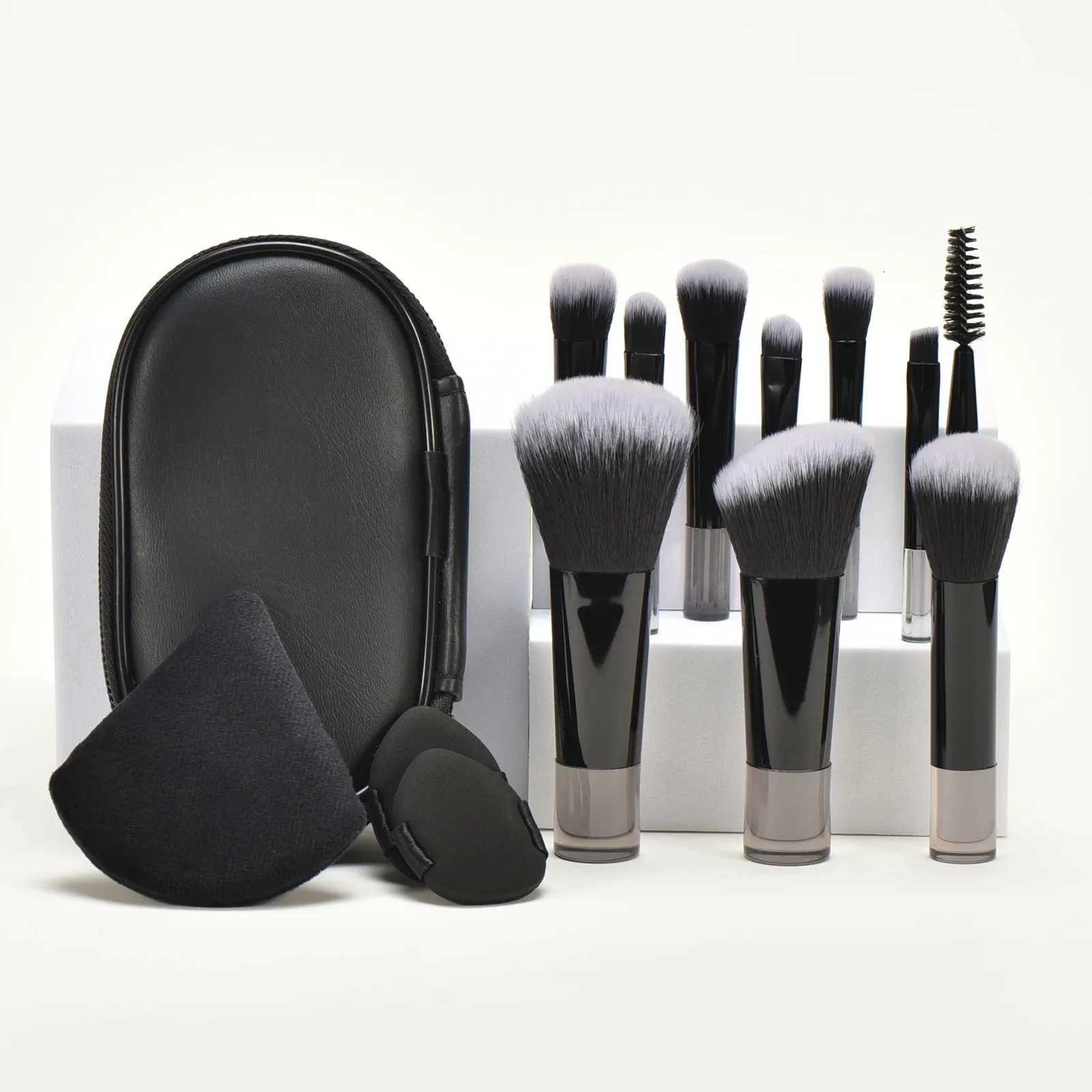 10-Piece Mini Makeup Brush Set - Travel Size Palm Brush with Puff Professional Portable Makeup Tools for On-The-GoT251205