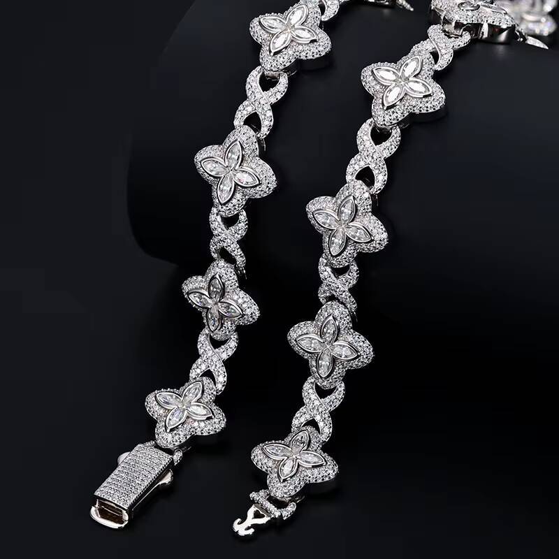 Hip Hop Jewelry S925 16mm VVS D Green Blue Moissanite Clovers Cuban Chain Custom Iced Out Moissanite Bracelet for Men Women