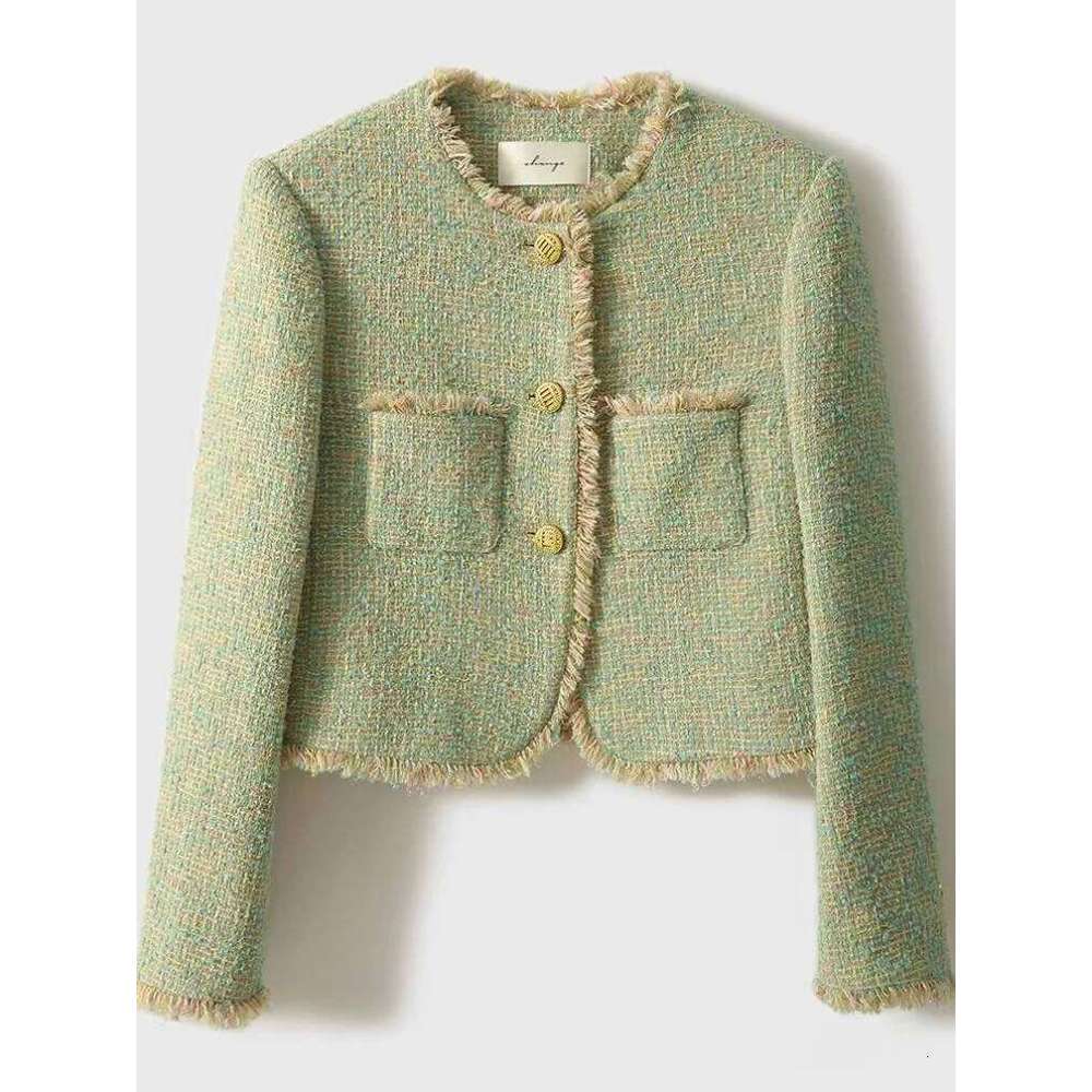 Fashion 2026 Chic Tassel Green Tweed Jackets Women Elegant Long Sleeve Korean Casual Short Coat New High Quality Sweet Outwear Tops Designer