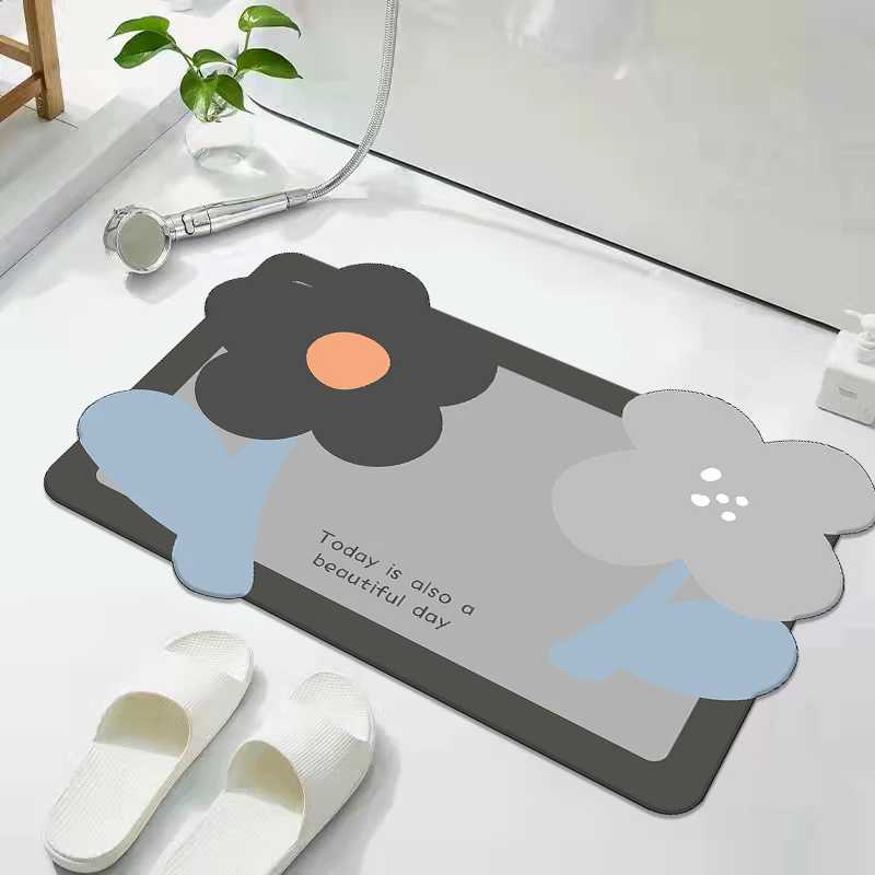 Thickened bathroom floor mat cream wind diatom mud absorbent mat toilet door floor mat toilet quick-drying non-slip carpet H251205