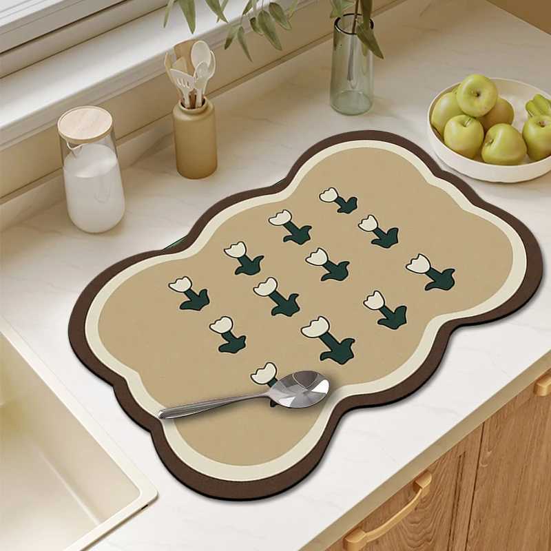 Mat for kitchen Flower Shape Rug Kitchen Drying Mat for dishes Absorbent Non-slip Door Mat Sink Carpet Coffee Mat H251205