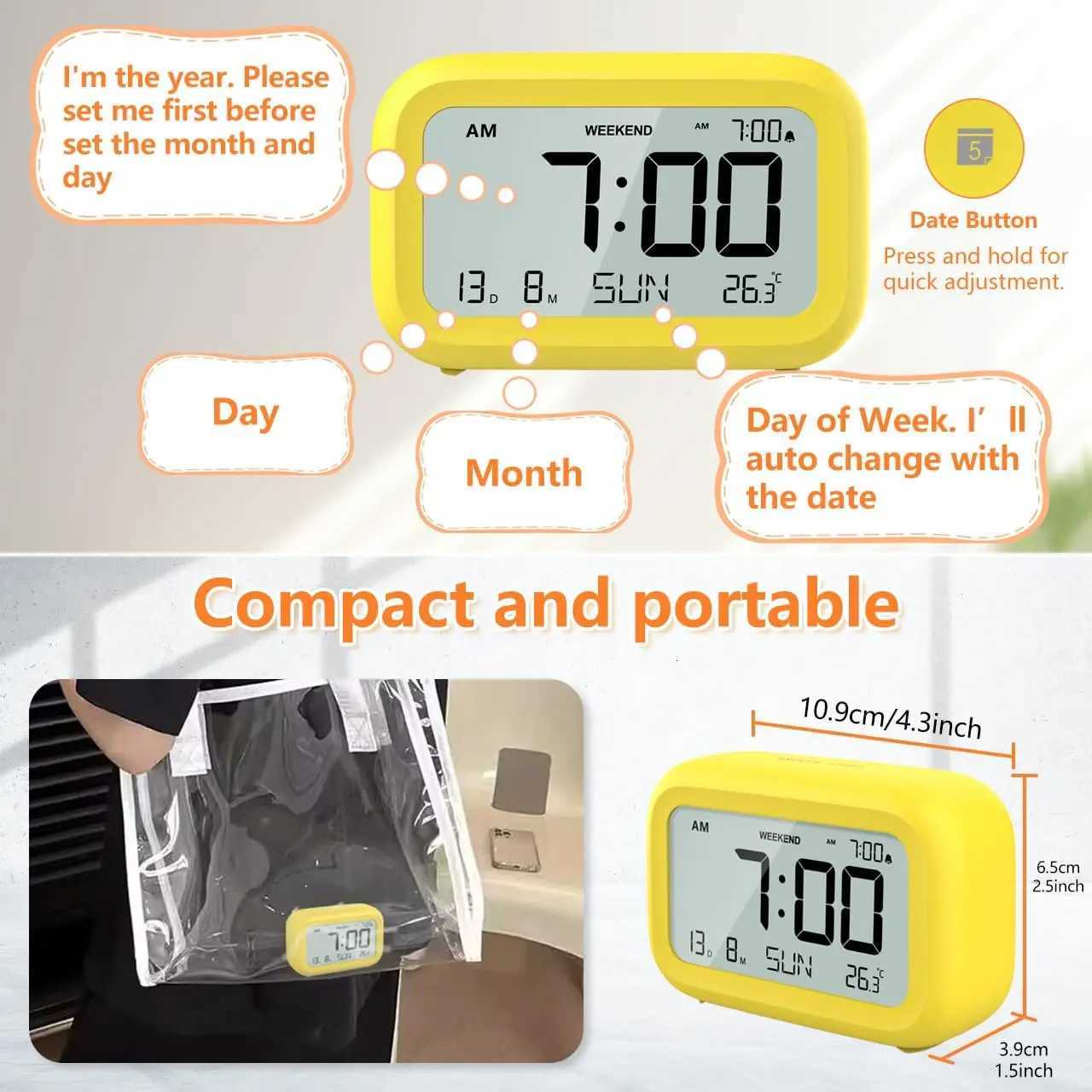 Digital Alarm Clock LCD Alarm Clock Calendar Temperature Humidity Display Electronic Desktop Clock for Home Office Bedroom Decor M251205 - view 6
