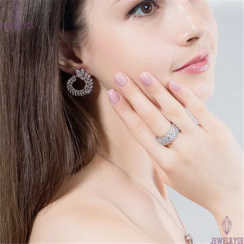 Elegant Hoop jewelry Earrings Leaf Circle AAA Cubic Zirconia Copper White CZ Earring For Women Party Diamond Graceful earrings Bride Wedding Engagemen