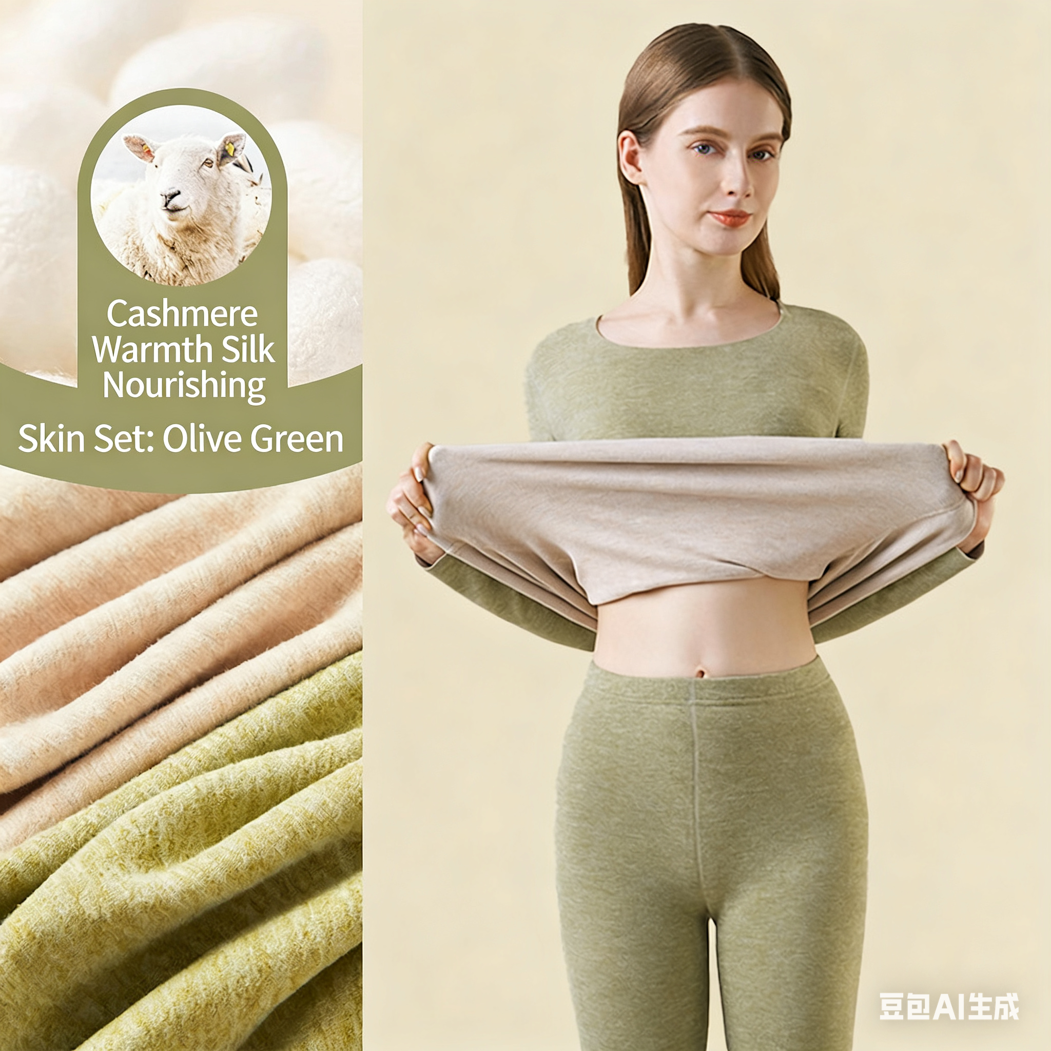 Women's Cashmere & Silk Autumn/Winter Thermal Set: Fleece-Lined Long Johns, Double-Sided Fleece Underwear, Thickened Leggings - Slim-Fit Base Lay