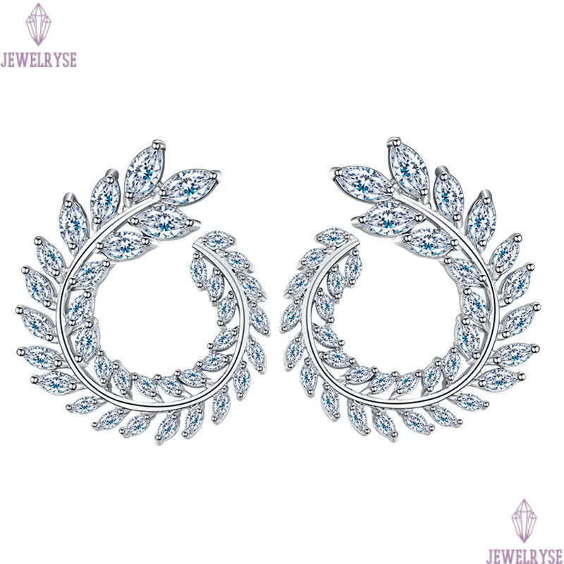 Elegant Hoop jewelry Earrings Leaf Circle AAA Cubic Zirconia Copper White CZ Earring For Women Party Diamond Graceful earrings Bride Wedding Engagemen