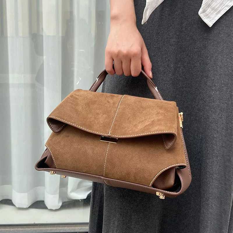 Vintage Branded Handbag High-end Suede Shoulder/crossbody Bag Trendy Flap Brown Tote Bag Large Capacity Commuter Bag For WomenT251205