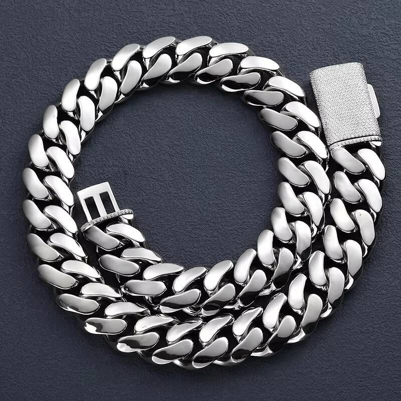 Dropshipping Hip Hop Jewelry 20mm Sterling Silver VVS Moissanite Iced Out Box Clasp Miami Cuban Link Chain Necklace for Men
