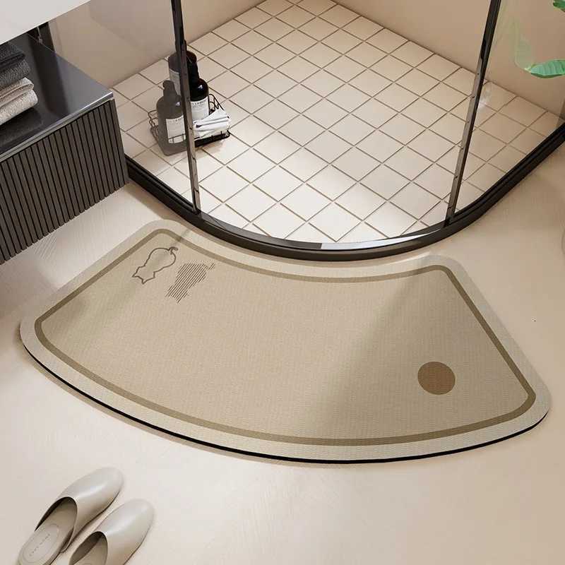 Bathroom Floor Mat Water-absorbing Non-slip Wash-free Carpet Curved Minimst Beige Bathroom Rug Door Home Decoration Foot Mat H251205