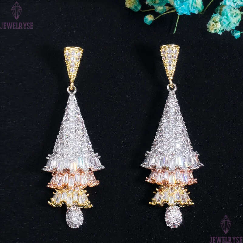Luxury charm skirt diamond earring designer for woman party South American AAA Cubic Zirconia Copper Bride Wedding Engagement Gold Silver Earrings Gif