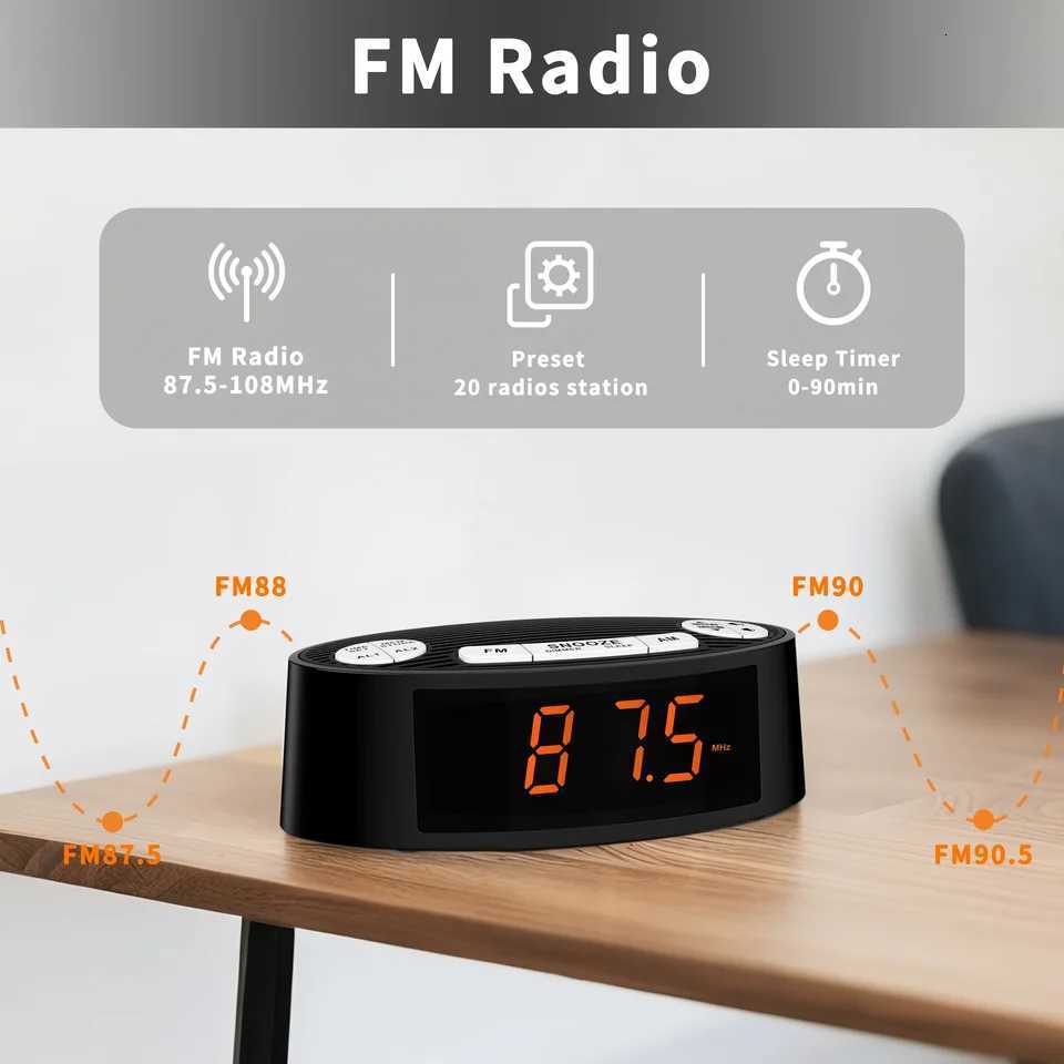iTOMA CKS3301U FM Alarm Clock Radio Dual Alarm Sleep Timer Snooze Orange LED Display 4-Level Dimming Option M251205 - view 6