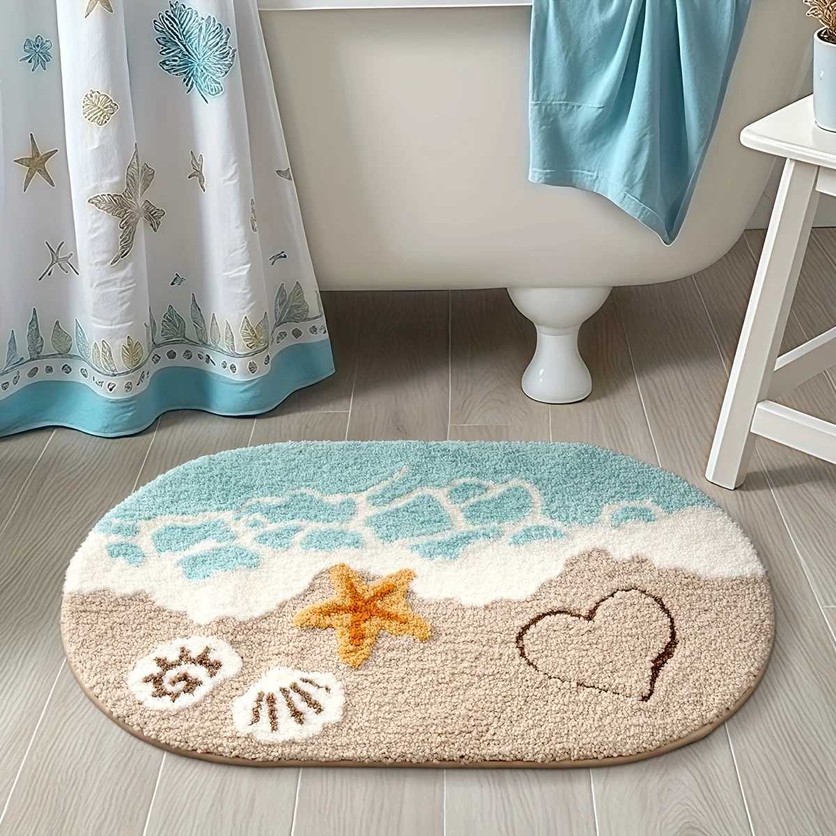 VIKAMA Summer Wave Beach Carpet Bathroom Absorbent Mat Bathtub Foot Mat Easy To Clean Waterproof Carpet Bathroom Mat Decoration H251205