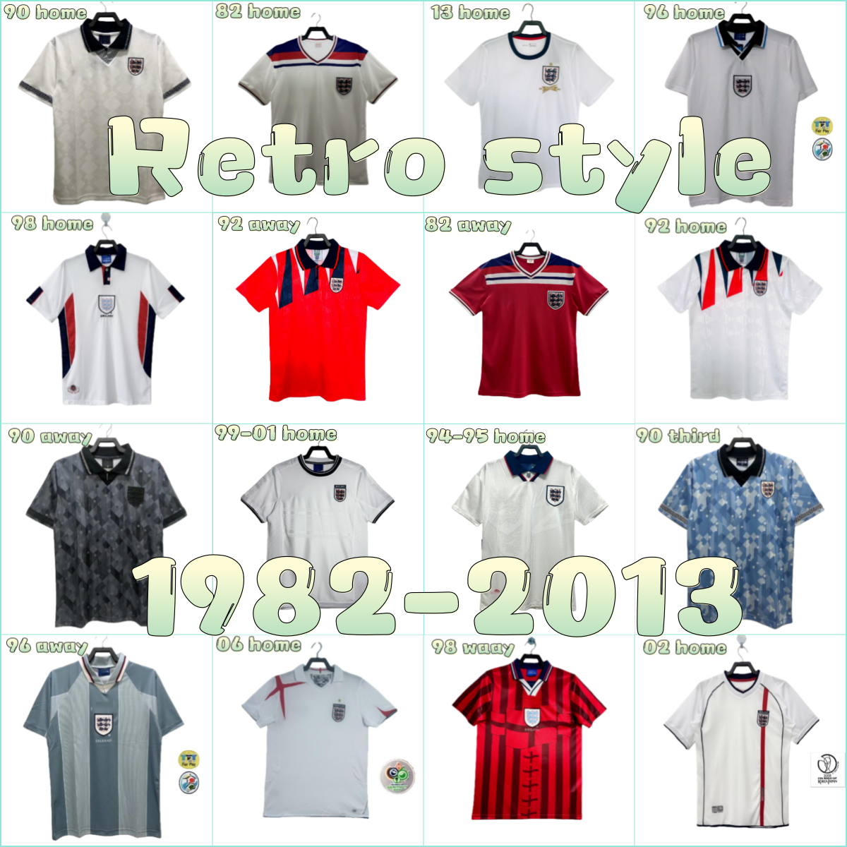 England Retro Soccer Jerseys GASCOIGNE SOUTHGATE Euro SHEARER OWEN Vintage shirts ROONEY GERRARD LAMPARD 1982 to 2013 Football Kit