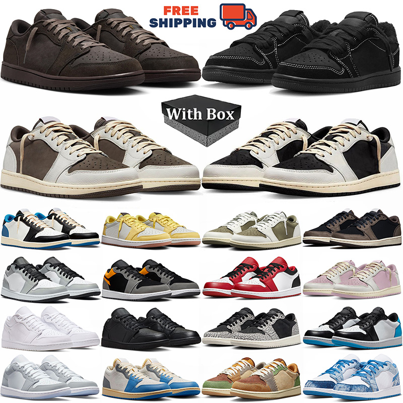 Free Shipping With box 1s low designer trainers basketball shoes men women Black Phantom unc Dark Mocha brown pink outdoor sports trainer sneakers Outdoor Shoes