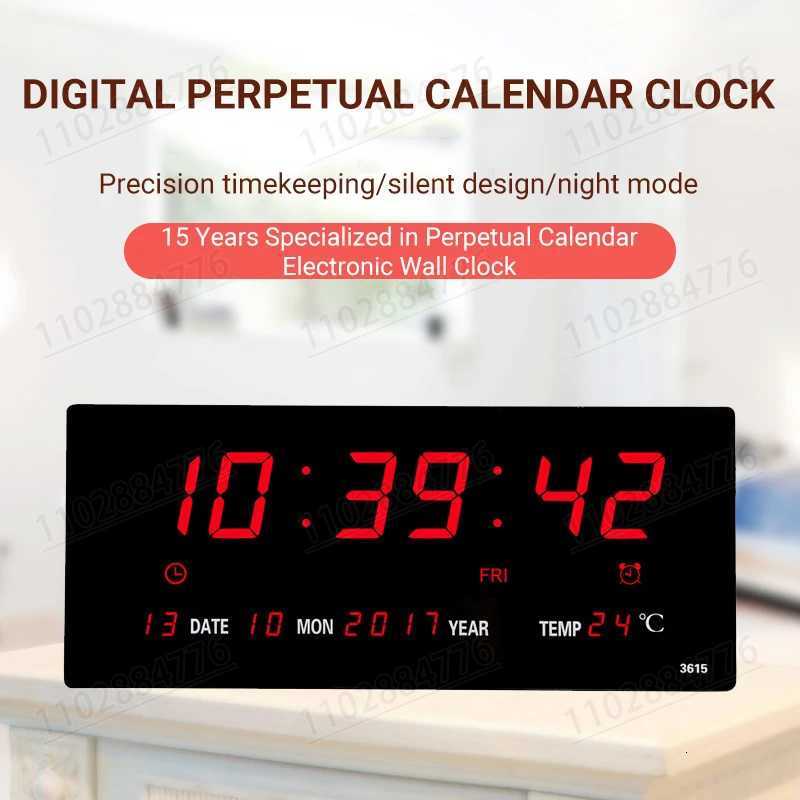 LED Digital Electronic Clock Backlight Large Digital Alarm Clock Temperature Calendar Bedroom Wall Calendar Clock M251205 - view 4