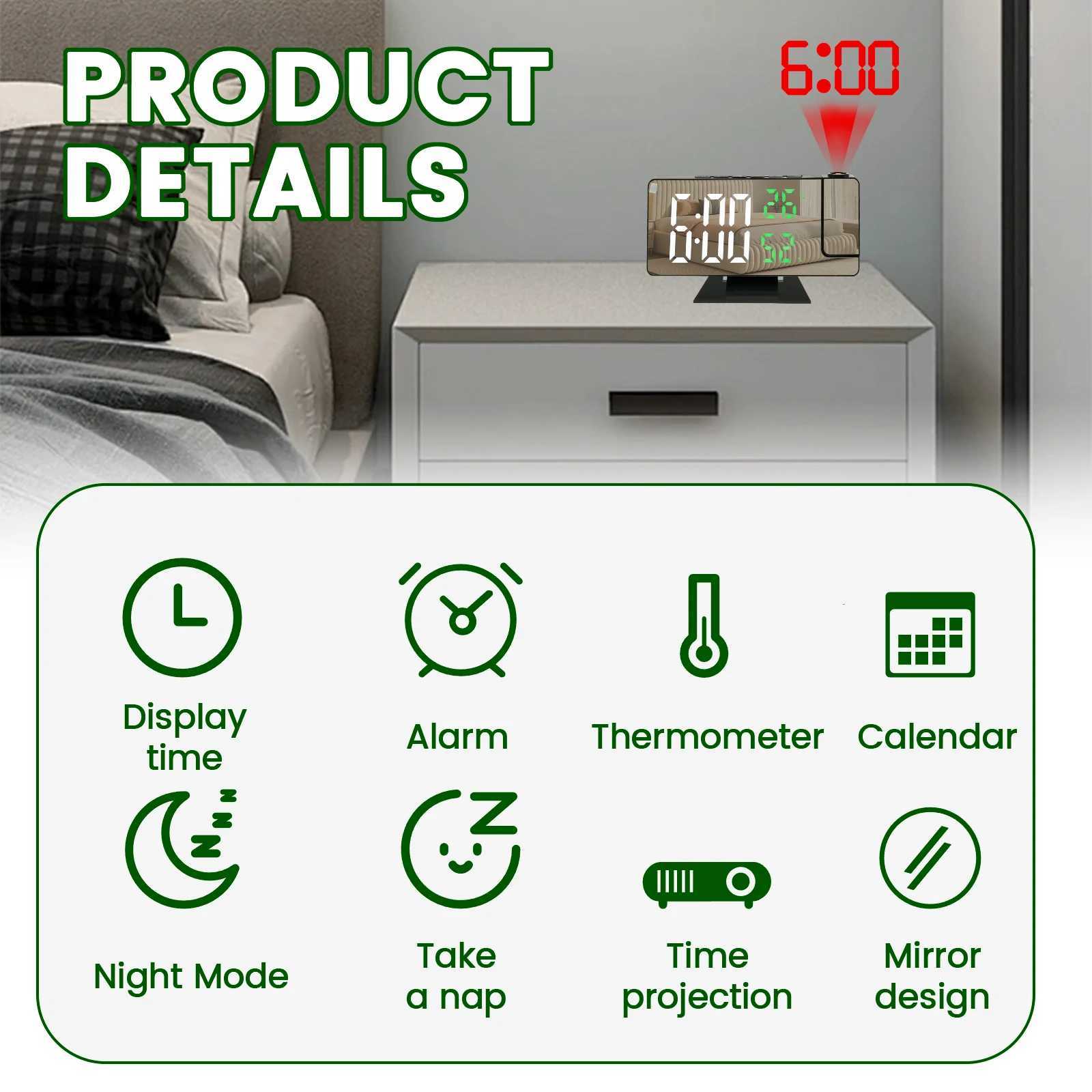 Projection digital alarm clock 180 arm projection LED alarm clock multifunctional USB plug in projector desktop LED clock M251205 - view 4