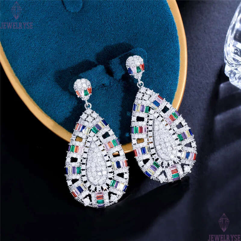 Luxury Exaggerated Water Drop Diamond Designer Earring for Woman Party South American Colorful AAA Zirconia Earrings Bride Wedding Engagement Jewelry 
