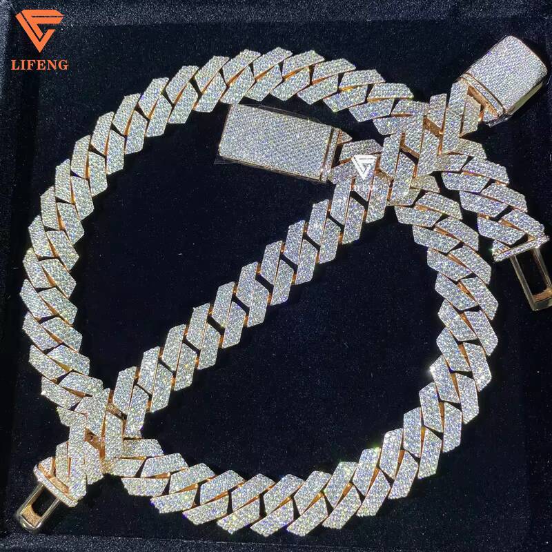 Custom 18mm Cuban Chain Letter Necklace 22 Inch Rose Gold Plated 925 Sterling Silver VVS Moissanite Diamond Necklace Moissanite