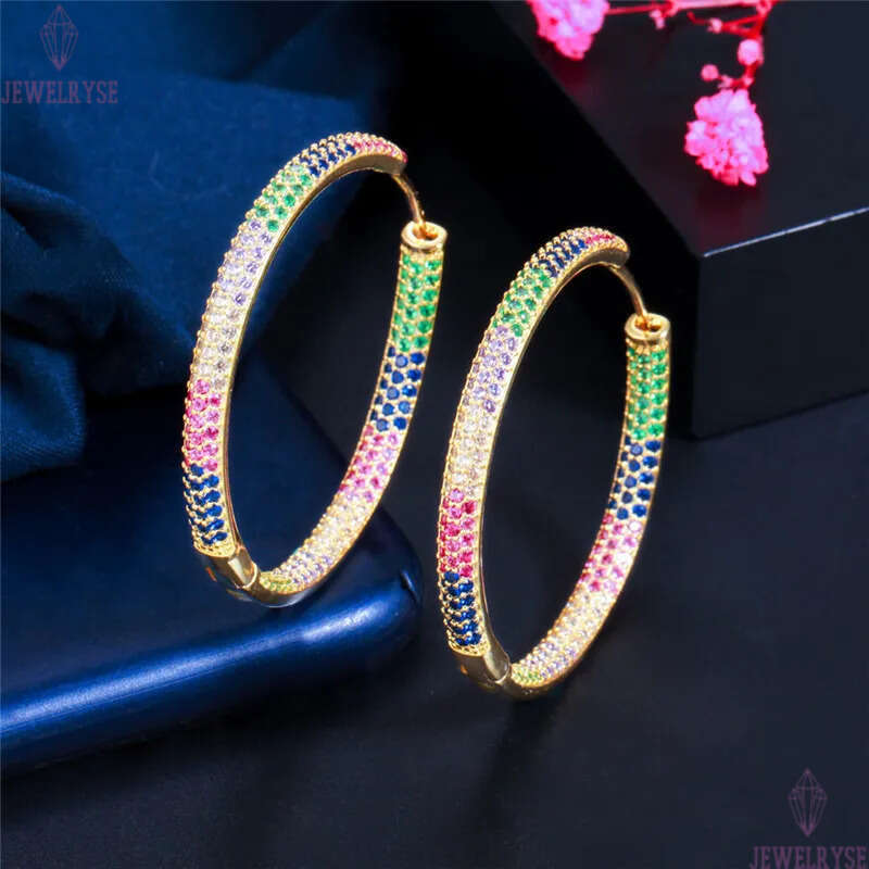Fashion Colorful AAA Cubic Zirconia Big Hoop Designer Earrings Copper 18K Gold White CZ Circle Earring Jewelry Valentines Day For Women Party Gift