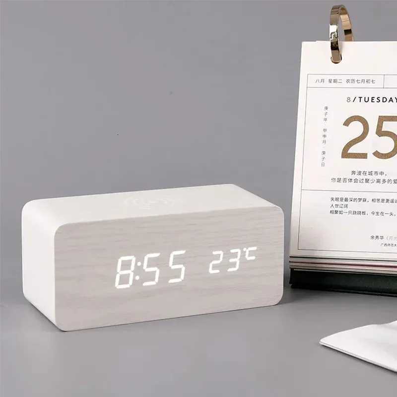 Modern Wooden Wood Digital LED Desk Alarm Clock Thermometer Wireless Charger With Qi Wireless Charging Pad Alarm Clock LED M251205 - view 3