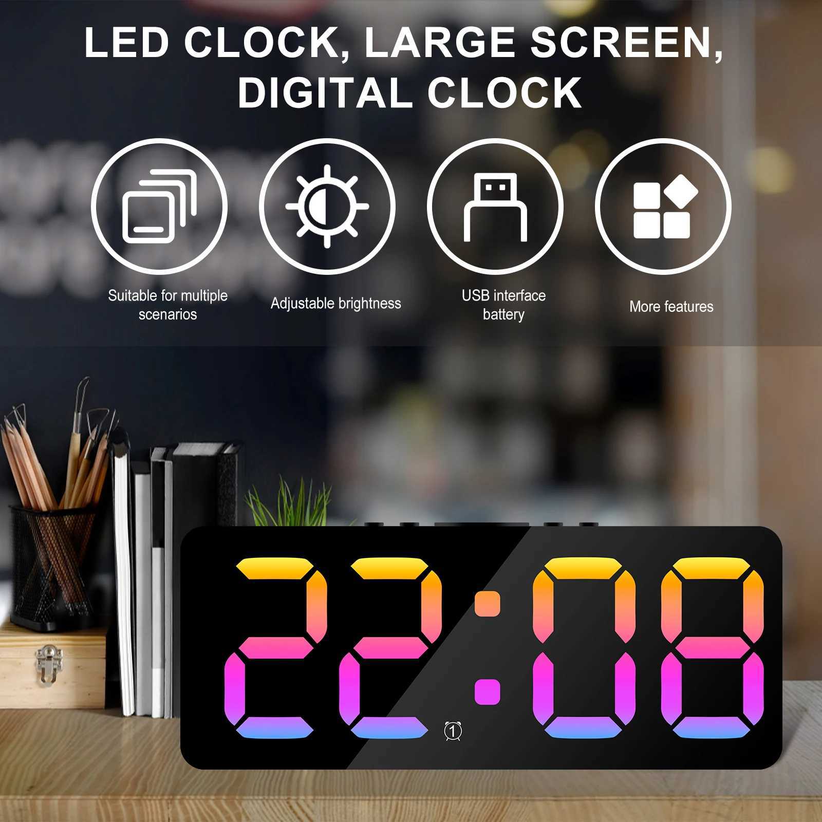 Digital Alarm Clock Large LED Display Brightness Dimmable Digital Clock with USB Charging Ports Snooze Bedside Alarm Clock M251205 - view 3