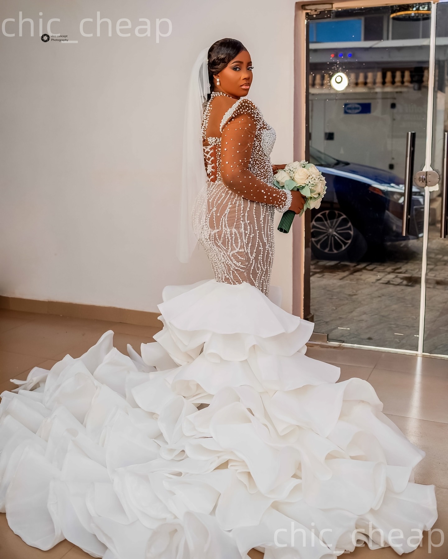 2026 Arabic Aso Ebi Plus Size Ivory Wedding Dresses Illusion Pearls Full Sleeves Detachable Train Luxurious Bridal Gowns Dress For Brides ZJ2055