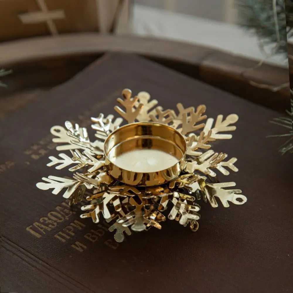Candle Tray Modern Snowflake Candle Holders Flower Shape Iron Christmas Candleholder Golden Teght Holders Wedding Y251205