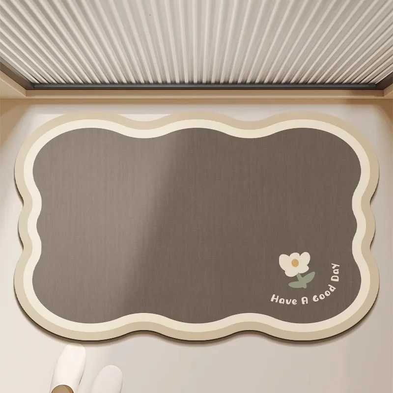 VIKAMA Japanese Style Heng Entrance Rug Dark Brown With White Floral Pattern Absorbent Non Slip Doormat Home Decor H251205