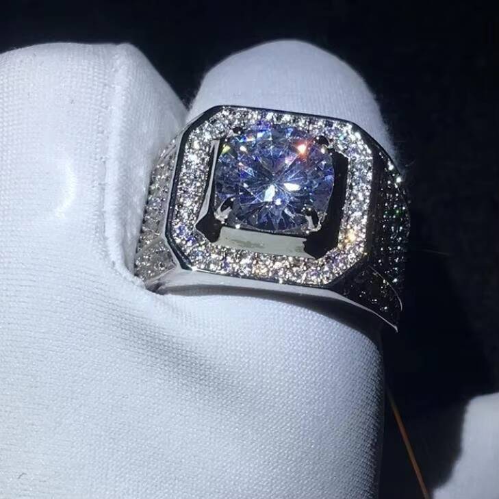 Luxury Mens Big Ring 925 Sterling Silver Iced Out Jewelry 3ct Lab Diamond D VVS Moissanite Ring for Gift