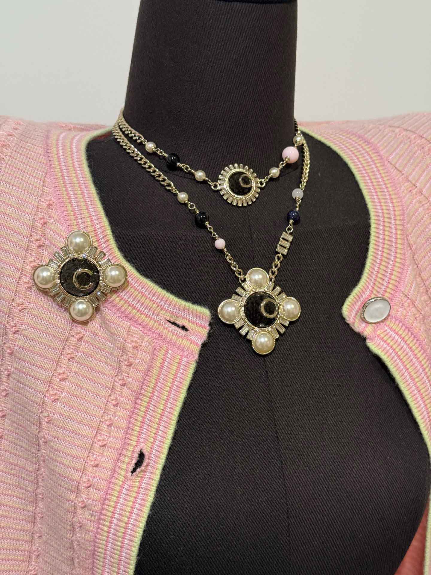 2026 Luxury quality charm pendant necklace with square shape round stud earring booch Have stamp PS6140B