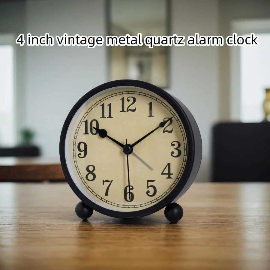 1pc 4 inch retro metal quartz alarm clock simple atmosphere of home decoration table clock quiet quartz movement sweep seconds M251205 - view 4
