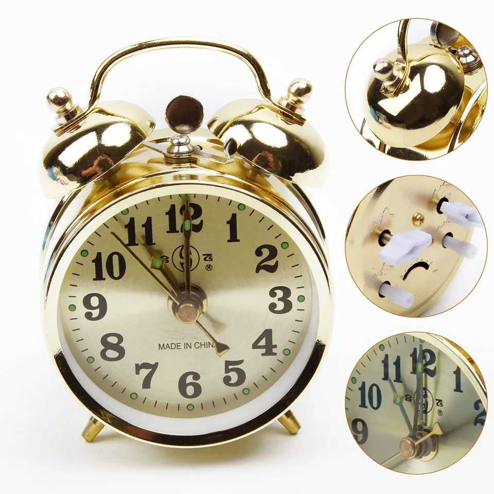 Horseshoe Mechanical Gold Alarm Clock Manual Wind Up Vintage Metal Clock Cute For Living Room Decoration Toy Collections Gifts M251205