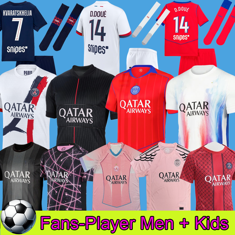 25 26 D.DOUE maillot de foot O. DEMBELE psges jersey hakimi G. RAMOS 2025 football shirts men training soccer jerseys kids sets equipment hommes enfants pink blue