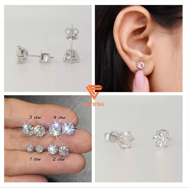 4mm-6mm Classic Mossanite 925 Sterling Silver VVS Ear Studs Luxury Screw Back Earrings for Men and Women