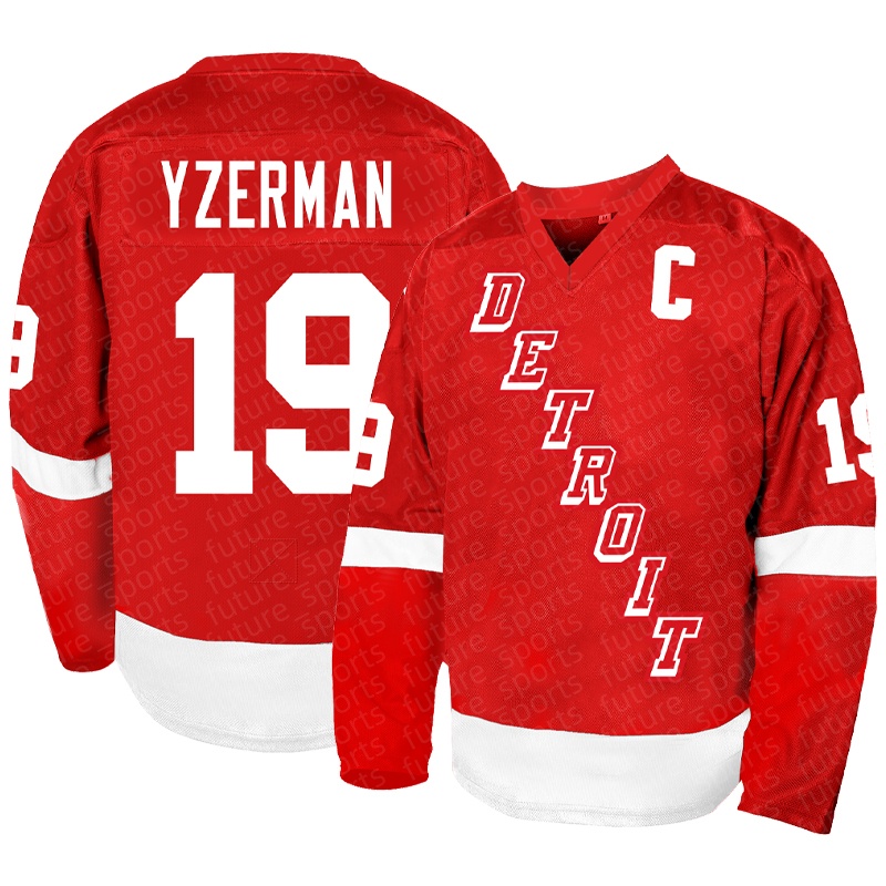 YZERMAN red men's 19 classic ice hockey jersey, retro embroidered casual breathable sportswear, suitable for ball sports