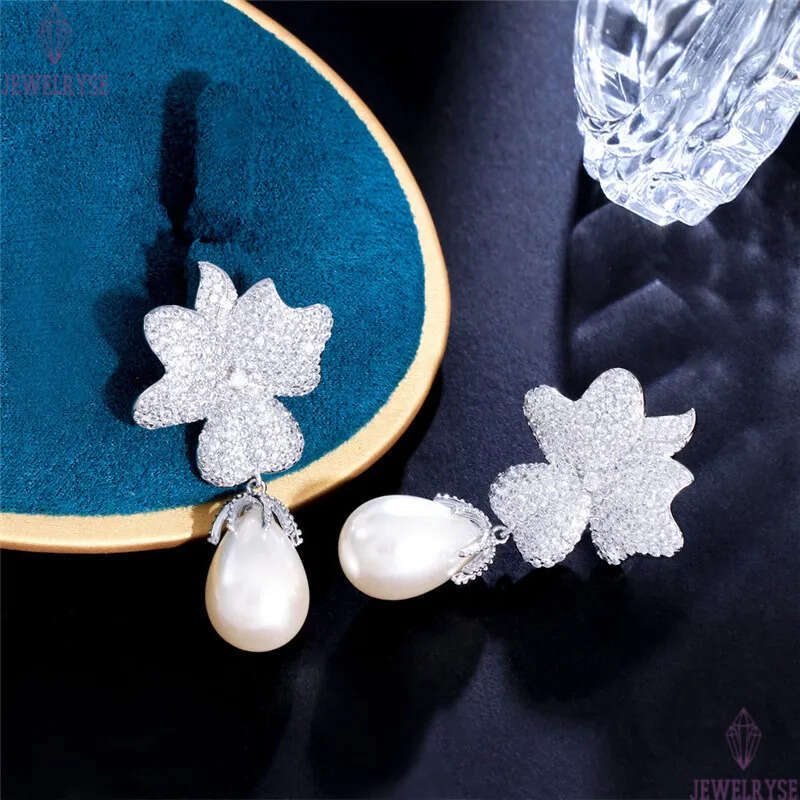 charm diamond flower pearl earrings desinger for woman s925 silver post AAA zirconia south american copper bride wedding engagement 18k gold luxury ea