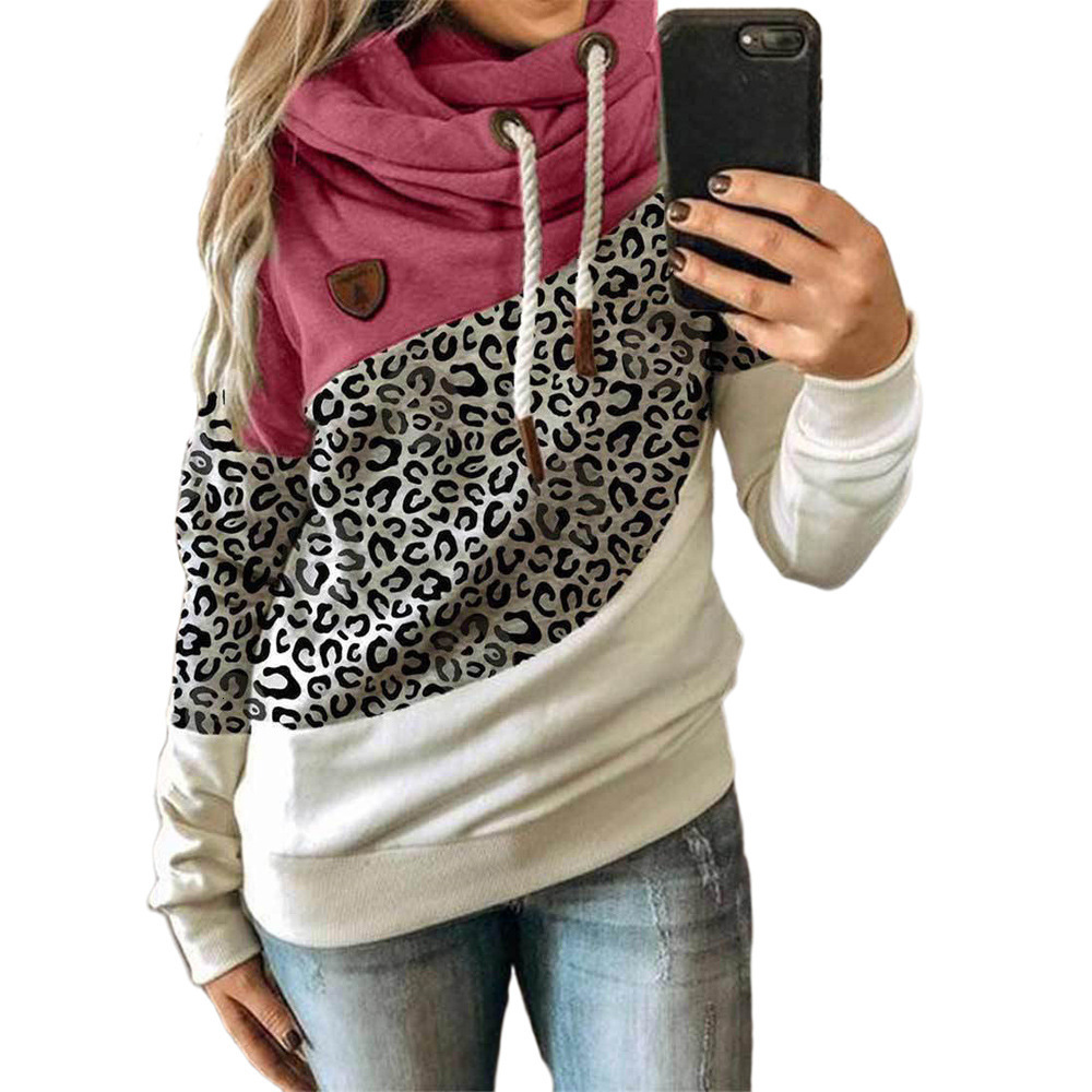 Autumn and winter womens casual fashion contrast color stitching Hooded Fleece loose sweater