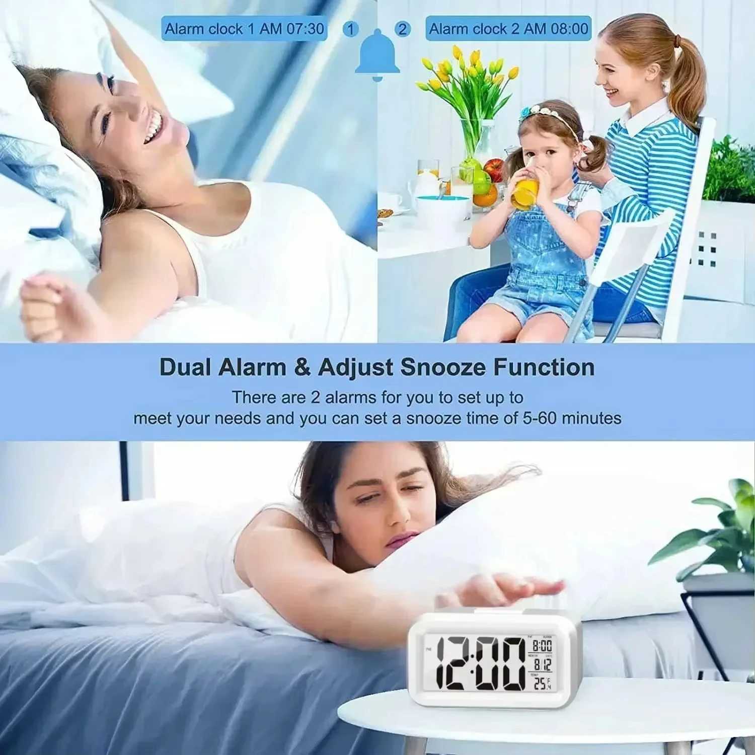 LED Digital Alarm Clock Backlight Snooze Data Time Calendar Desktop Multifunction Electronic Backlight Table Clock M251205 - view 3