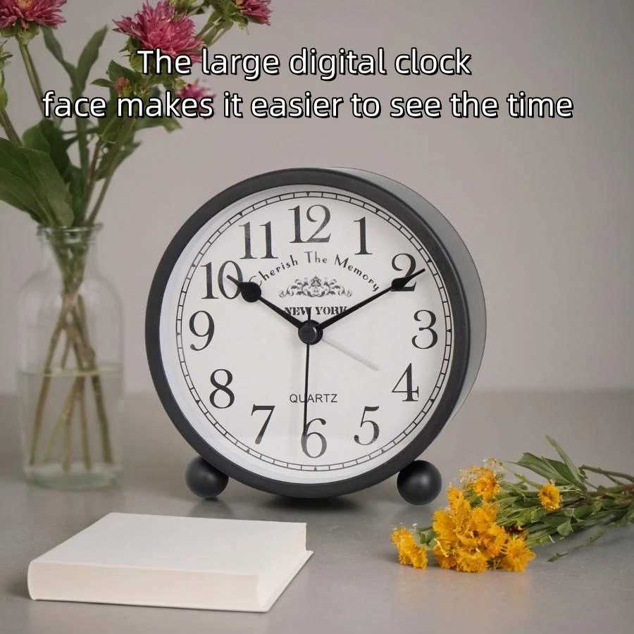 1pc 4 inch retro metal quartz alarm clock simple atmosphere of home decoration table clock quiet quartz movement sweep seconds M251205 - view 6