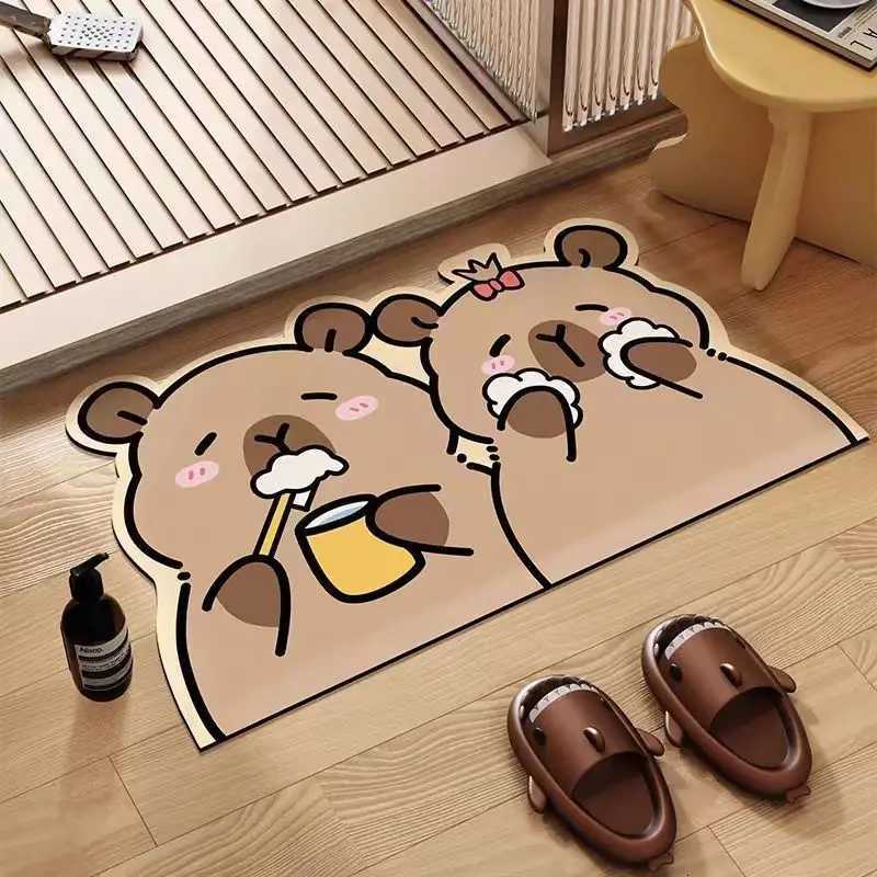 Bathroom absorbent non-slip foot pad cute cartoon household diatom mud floor mat quick drying entry toilet anti-drop H251205