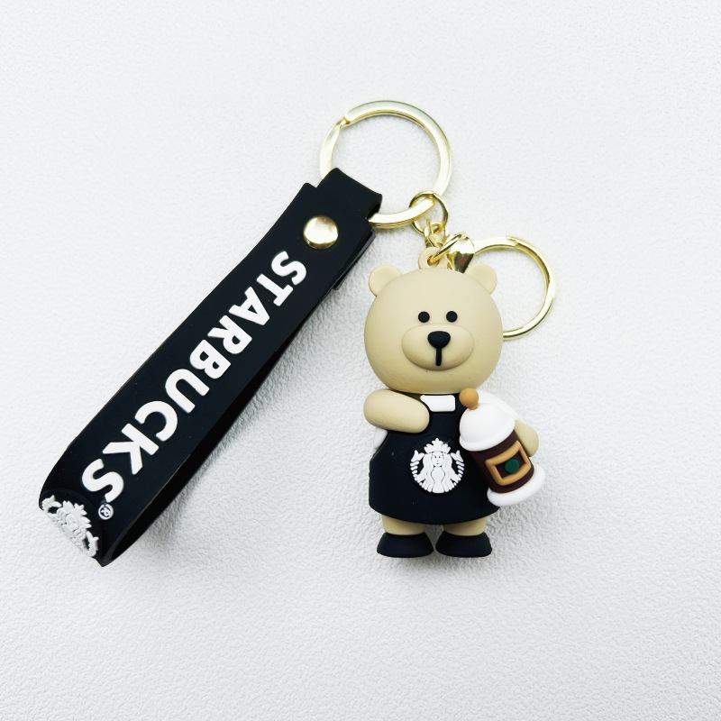 Starbucks Milk Tea Cup Keychain & Bear Plush Charm Couple & Student Backpack Accessory Small Gift Free Shipping