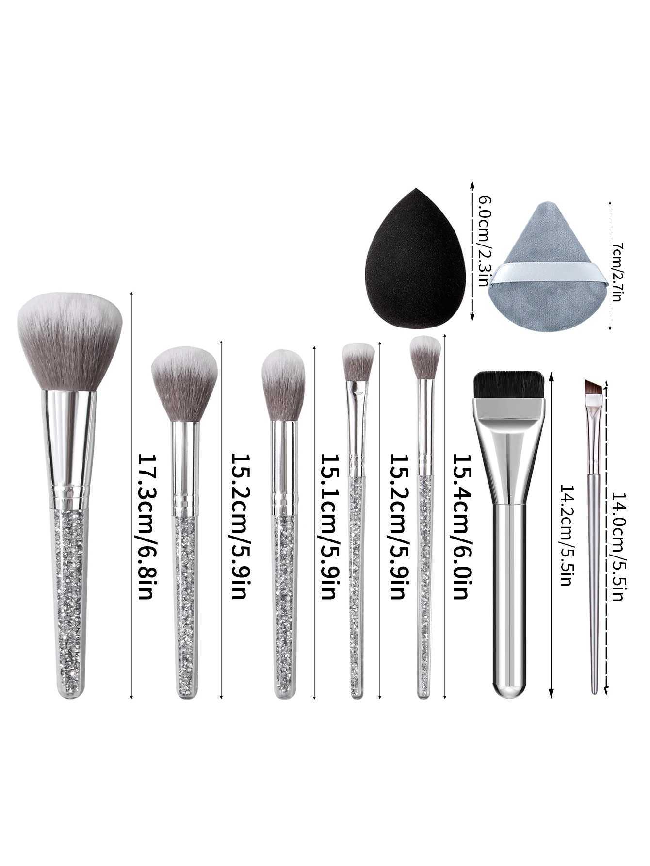 11PCS Diamond Handle Makeup Brush Set Flat-head Brush/Blade Eyeliner Brush Soft Makeup Sponge Egg Powder PuffT251205