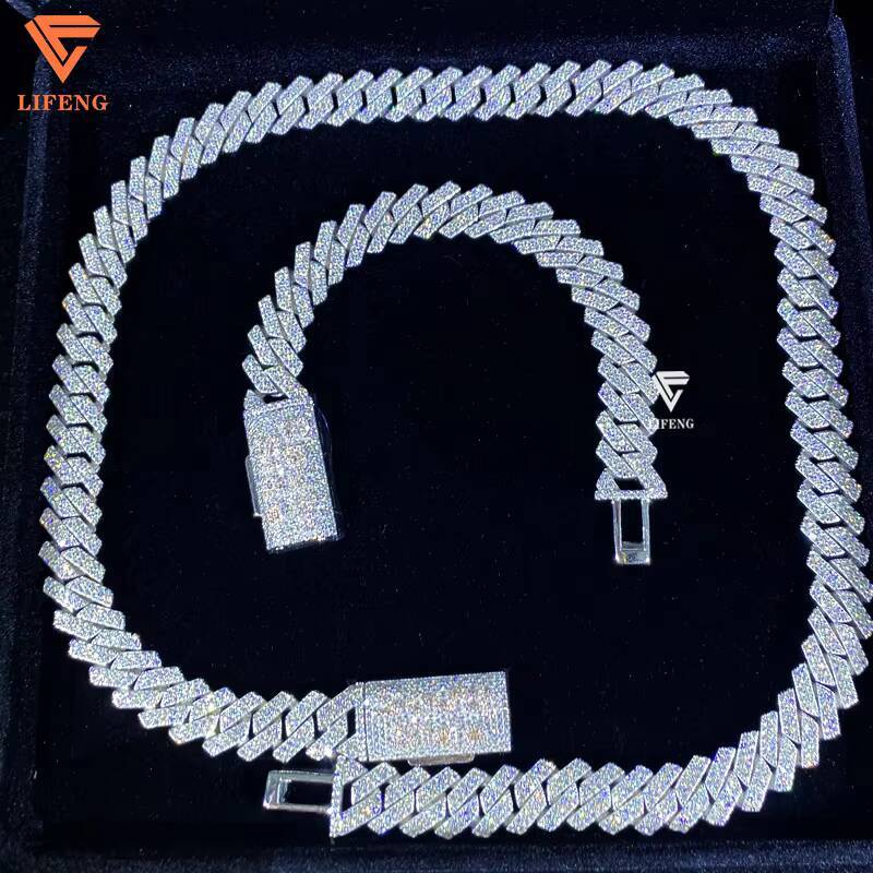 14mm Custom Name Clasp VVS Chain Iced Moissanite Diamond Cuban Link Necklace 925 Silver Charm for Men Mens Jewelry