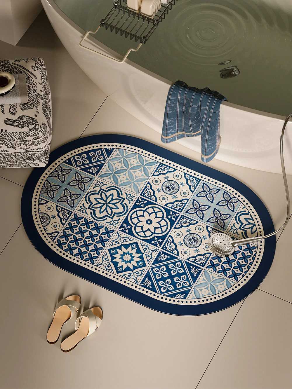 VIKAMA Lofis French Retro Style Ceramic Tile Bathroom Floor Mat Anti-Slip Foot Pad Water Absorbing Quick-Drying Home Decoration H251205